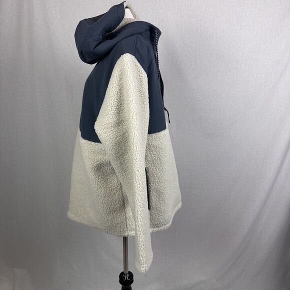 Hurley Half Zip Sherpa Anorak Hoodie Jacket Pullover, Bone/Navy, Size Large - Picture 11 of 13